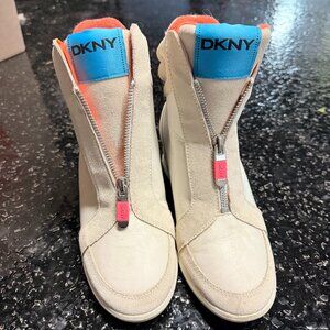 DKNY Neon Accent Hidden Wedge Sneakers - High Top - 4" Heel - Rare Streetwear